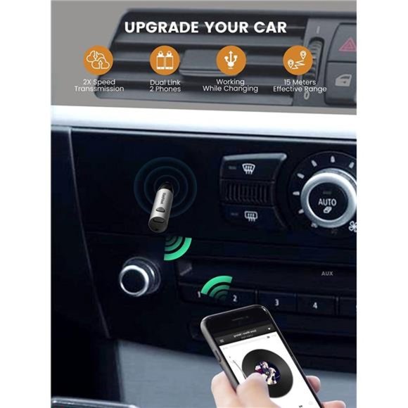 Bluetooth 5.0 Receiver, Bluetooth Aux Adapter/Portable Wireless Audio Car Kit - Picture 4 of 6